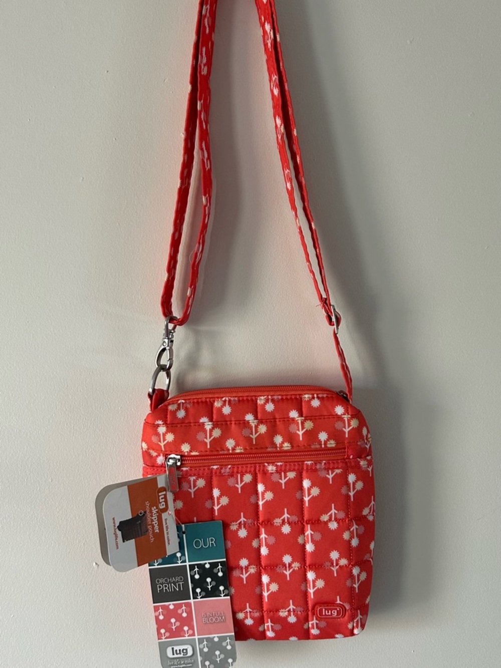 lug Orchard Print Crossbody Bag in coral with White Floral